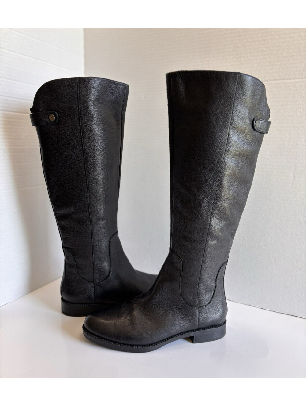 Franco Sarto Castor Knee-High Riding Boots Women's Size 6.5M Black Leather Zip